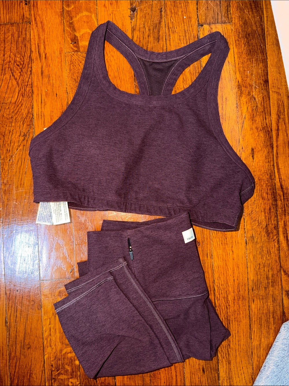 Vuori Plum Racerback Sports Bra and Matching Leggings Set